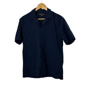 Michael Kors Midnight Navy Blue Textured Short Sleeve Button Down Shirt Medium